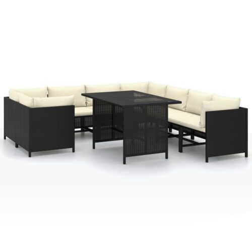 9-Piece Garden Lounge Set with Cushions Poly Rattan Wicker Outdoor Patio Furniture Black