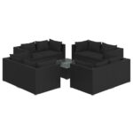 9-Piece Garden Lounge Set with Cushions Poly Rattan Wicker Outdoor Patio Furniture Black