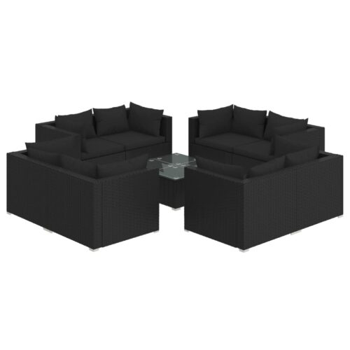 9-Piece Garden Lounge Set with Cushions Poly Rattan Wicker Outdoor Patio Furniture Black