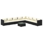 9-Piece Garden Lounge Set with Cushions Poly Rattan Wicker Outdoor Patio Furniture Black