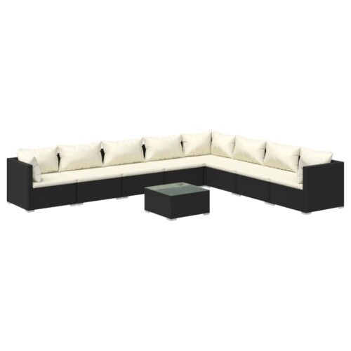 9-Piece Garden Lounge Set with Cushions Poly Rattan Wicker Outdoor Patio Furniture Black