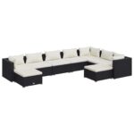 9-Piece Garden Lounge Set with Cushions Poly Rattan Wicker Outdoor Patio Furniture Black