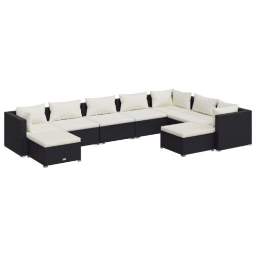 9-Piece Garden Lounge Set with Cushions Poly Rattan Wicker Outdoor Patio Furniture Black