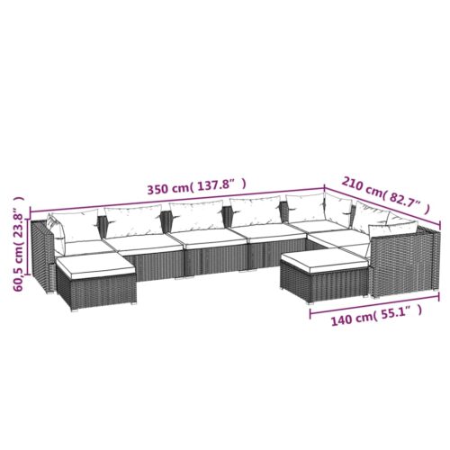 9-Piece Garden Lounge Set with Cushions Poly Rattan Wicker Outdoor Patio Furniture Black - Image 9