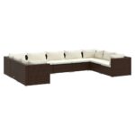 9-Piece Garden Lounge Set with Cushions Poly Rattan Wicker Outdoor Patio Furniture Brown