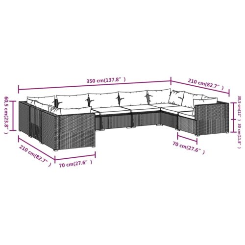 9-Piece Garden Lounge Set with Cushions Poly Rattan Wicker Outdoor Patio Furniture Brown - Image 7