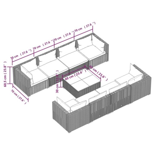 9-Piece Garden Lounge Set with Cushions Poly Rattan Wicker Outdoor Patio Furniture Brown - Image 9