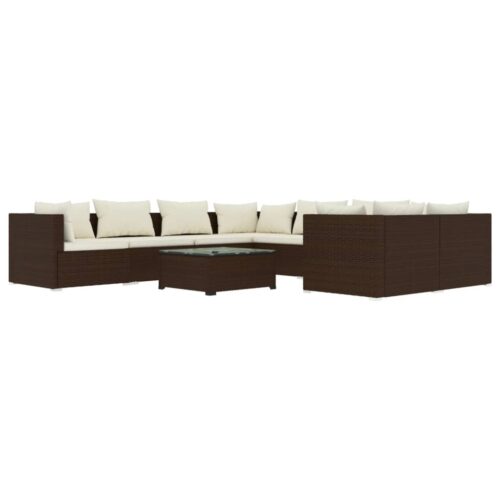 9-Piece Garden Lounge Set with Cushions Poly Rattan Wicker Outdoor Patio Furniture Brown