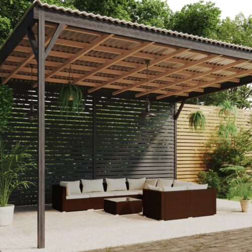 9-Piece Garden Lounge Set with Cushions Poly Rattan Wicker Outdoor Patio Furniture Brown - Image 2