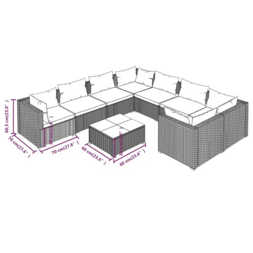 9-Piece Garden Lounge Set with Cushions Poly Rattan Wicker Outdoor Patio Furniture Brown - Image 9