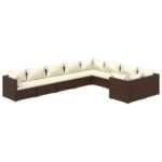 9-Piece Garden Lounge Set with Cushions Poly Rattan Wicker Outdoor Patio Furniture Brown