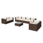 9-Piece Garden Lounge Set with Cushions Poly Rattan Wicker Outdoor Patio Furniture Brown