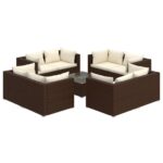 9-Piece Garden Lounge Set with Cushions Poly Rattan Wicker Outdoor Patio Furniture Brown