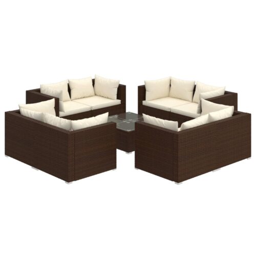 9-Piece Garden Lounge Set with Cushions Poly Rattan Wicker Outdoor Patio Furniture Brown