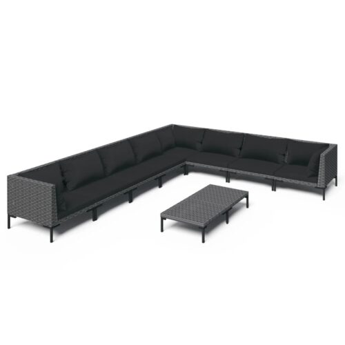 9-Piece Garden Lounge Set with Cushions Poly Rattan Wicker Outdoor Patio Furniture Dark Grey