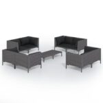 9-Piece Garden Lounge Set with Cushions Poly Rattan Wicker Outdoor Patio Furniture Dark Grey
