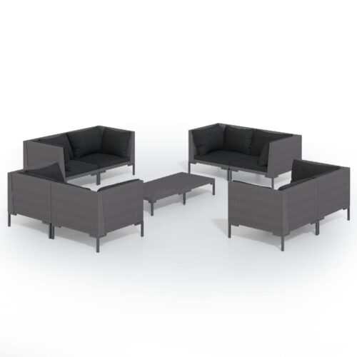 9-Piece Garden Lounge Set with Cushions Poly Rattan Wicker Outdoor Patio Furniture Dark Grey