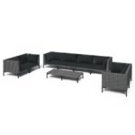 9-Piece Garden Lounge Set with Cushions Poly Rattan Wicker Outdoor Patio Furniture Dark Grey