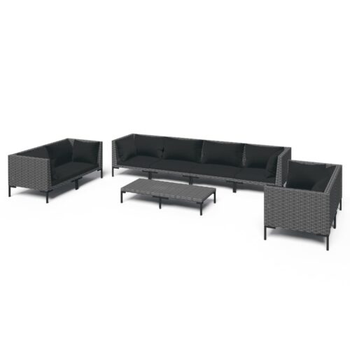 9-Piece Garden Lounge Set with Cushions Poly Rattan Wicker Outdoor Patio Furniture Dark Grey