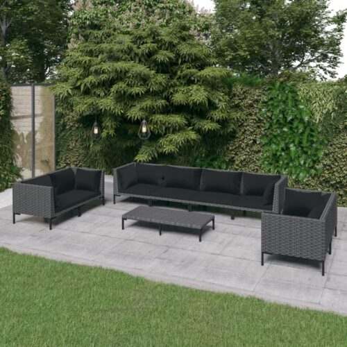 9-Piece Garden Lounge Set with Cushions Poly Rattan Wicker Outdoor Patio Furniture Dark Grey - Image 2