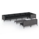 9-Piece Garden Lounge Set with Cushions Poly Rattan Wicker Outdoor Patio Furniture Dark Grey