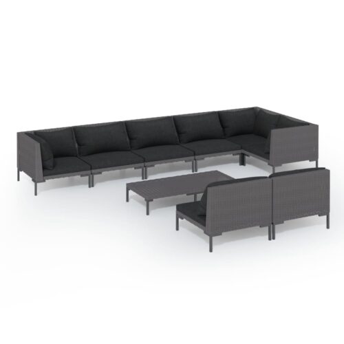 9-Piece Garden Lounge Set with Cushions Poly Rattan Wicker Outdoor Patio Furniture Dark Grey