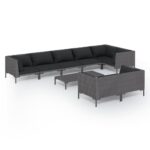 9-Piece Garden Lounge Set with Cushions Poly Rattan Wicker Outdoor Patio Furniture Dark Grey