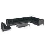 9-Piece Garden Lounge Set with Cushions Poly Rattan Wicker Outdoor Patio Furniture Dark Grey