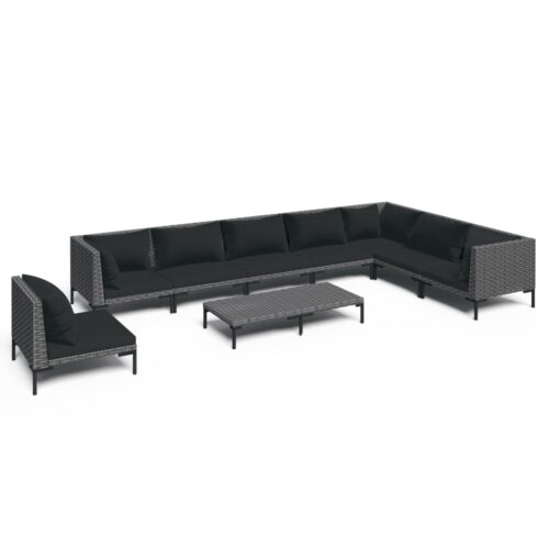 9-Piece Garden Lounge Set with Cushions Poly Rattan Wicker Outdoor Patio Furniture Dark Grey