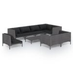9-Piece Garden Lounge Set with Cushions Poly Rattan Wicker Outdoor Patio Furniture Dark Grey