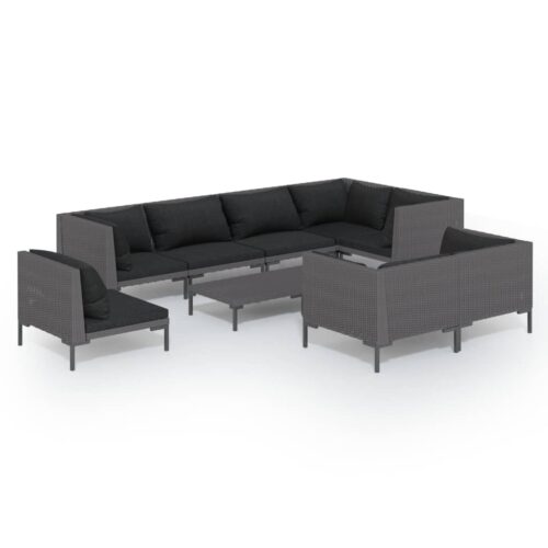 9-Piece Garden Lounge Set with Cushions Poly Rattan Wicker Outdoor Patio Furniture Dark Grey