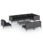 9-Piece Garden Lounge Set with Cushions Poly Rattan Wicker Outdoor Patio Furniture Dark Grey