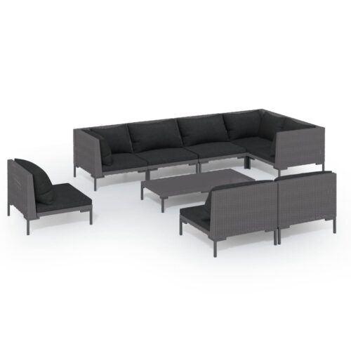 9-Piece Garden Lounge Set with Cushions Poly Rattan Wicker Outdoor Patio Furniture Dark Grey