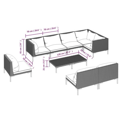 9-Piece Garden Lounge Set with Cushions Poly Rattan Wicker Outdoor Patio Furniture Dark Grey - Image 9