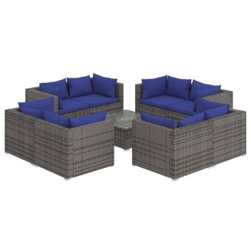 9-Piece Garden Lounge Set with Cushions Poly Rattan Wicker Outdoor Patio Furniture Grey