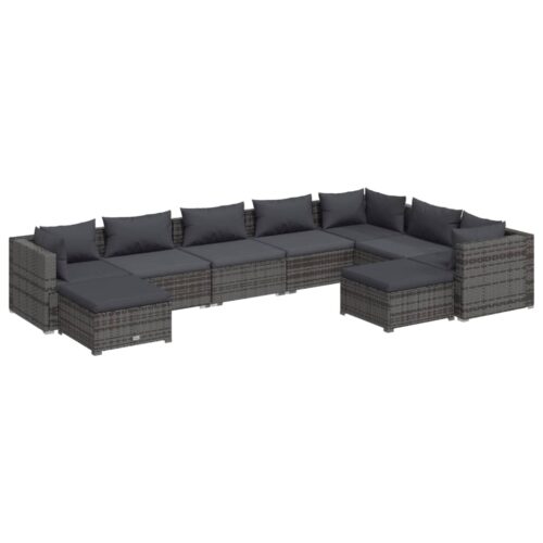 9-Piece Garden Lounge Set with Cushions Poly Rattan Wicker Outdoor Patio Furniture Grey