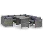 9-Piece Garden Lounge Set with Cushions Poly Rattan Wicker Outdoor Patio Furniture Grey