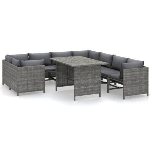9-Piece Garden Lounge Set with Cushions Poly Rattan Wicker Outdoor Patio Furniture Grey