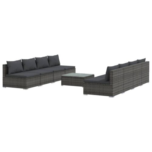 9-Piece Garden Lounge Set with Cushions Poly Rattan Wicker Outdoor Patio Furniture Grey