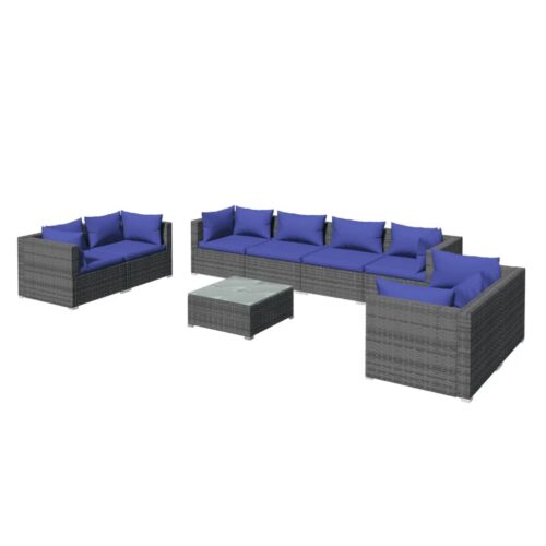 9-Piece Garden Lounge Set with Cushions Poly Rattan Wicker Outdoor Patio Furniture Grey