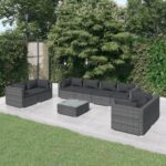 9-Piece Garden Lounge Set with Cushions Poly Rattan Wicker Outdoor Patio Furniture Grey