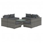 9-Piece Garden Lounge Set with Cushions Poly Rattan Wicker Outdoor Patio Furniture Grey