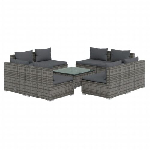 9-Piece Garden Lounge Set with Cushions Poly Rattan Wicker Outdoor Patio Furniture Grey