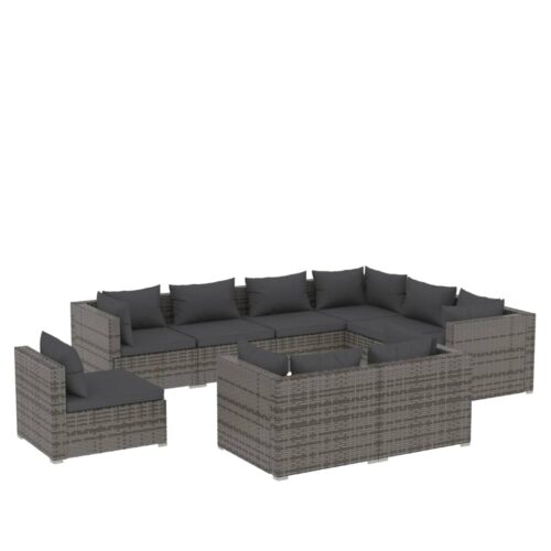 9-Piece Garden Lounge Set with Cushions Poly Rattan Wicker Outdoor Patio Furniture Grey