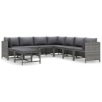 9-Piece Garden Lounge Set with Cushions Poly Rattan Wicker Outdoor Patio Furniture Grey
