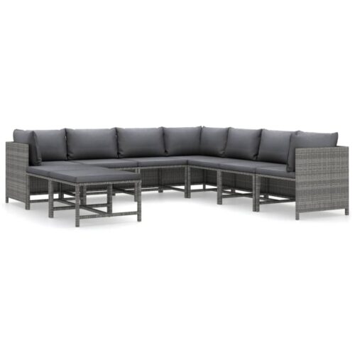 9-Piece Garden Lounge Set with Cushions Poly Rattan Wicker Outdoor Patio Furniture Grey