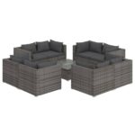 9-Piece Garden Lounge Set with Cushions Poly Rattan Wicker Outdoor Patio Furniture Grey