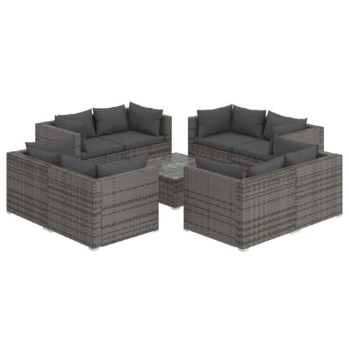 9-Piece Garden Lounge Set with Cushions Poly Rattan Wicker Outdoor Patio Furniture Grey