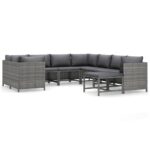 9-Piece Garden Lounge Set with Cushions Poly Rattan Wicker Outdoor Patio Furniture Grey