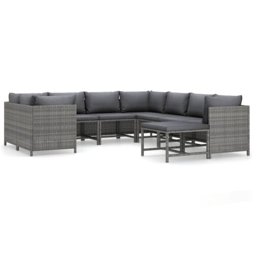 9-Piece Garden Lounge Set with Cushions Poly Rattan Wicker Outdoor Patio Furniture Grey